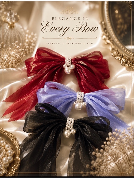 Accessories - Elegant Sheer Pearl Bow Hair Clip Set of 3 – Lavender, Cranberry & Black | New